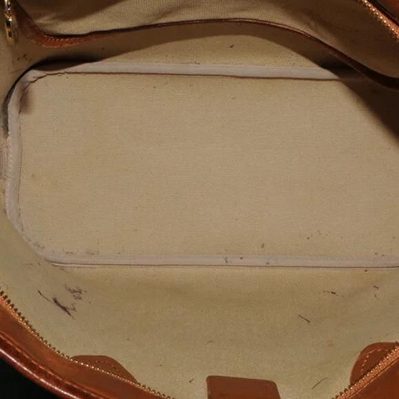 MCM Authentic Visetos  Shopper Tote Bag Yellow Gold Cognac Brown Blue Striped - Picture 8 of 16